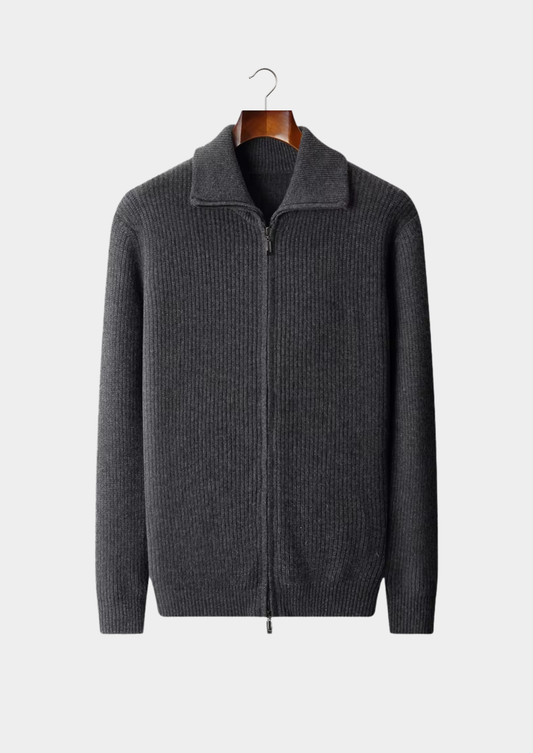 Pure Extra-Fine Merino Wool Funnel Neck Dual Zip Cardigan | Auremmont
