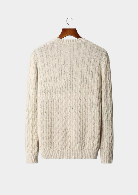 Pure Extra-Fine Merino Wool Nepped Cable Crewneck | Auremmont