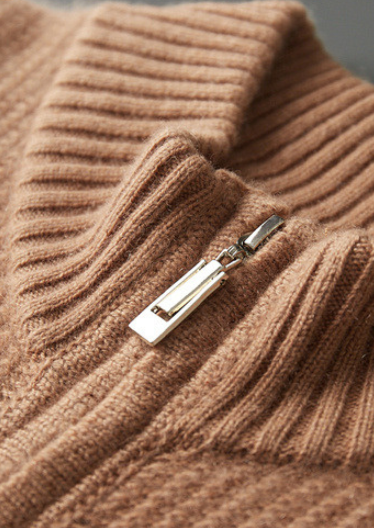 Pure Cashmere Mustard Ribbed Zip Cardigan | Auremmont