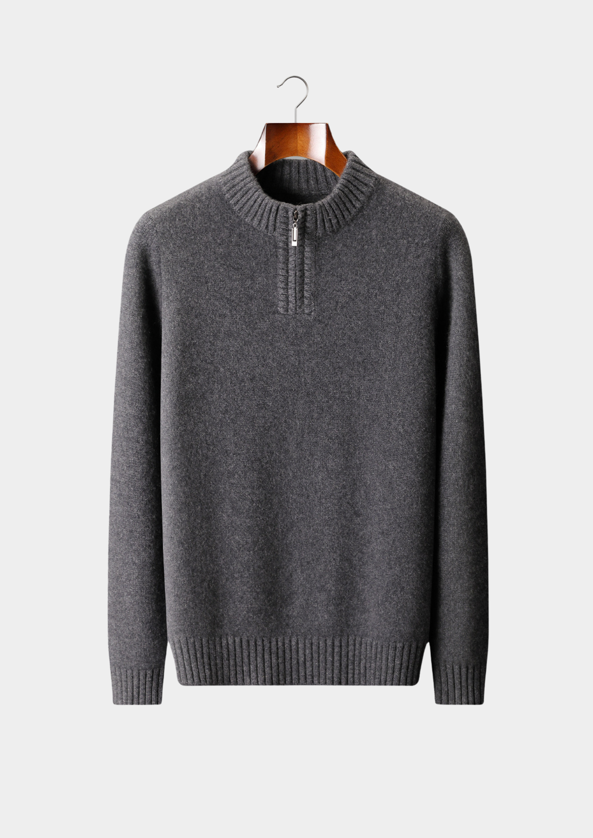Pure Cashmere Dark Gray Half Zip Sweater | Auremmont
