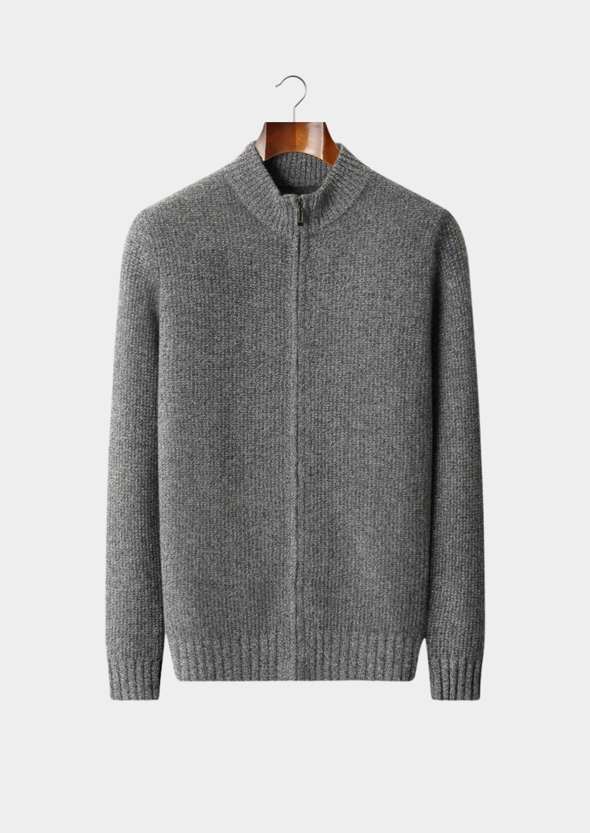 Pure Cashmere Gray Ribbed Zip Cardigan | Auremmont