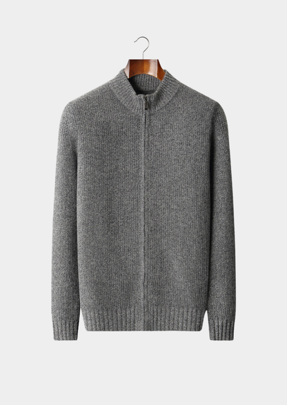 Pure Cashmere Gray Ribbed Zip Cardigan | Auremmont