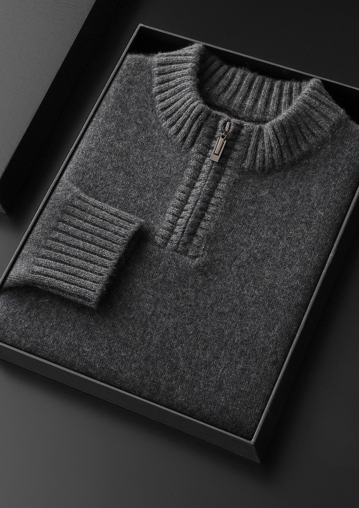 Pure Cashmere Dark Gray Half Zip Sweater | Auremmont