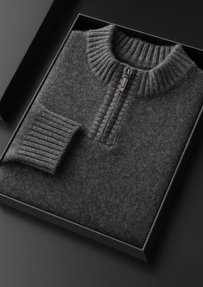 Pure Cashmere Dark Gray Half Zip Sweater | Auremmont