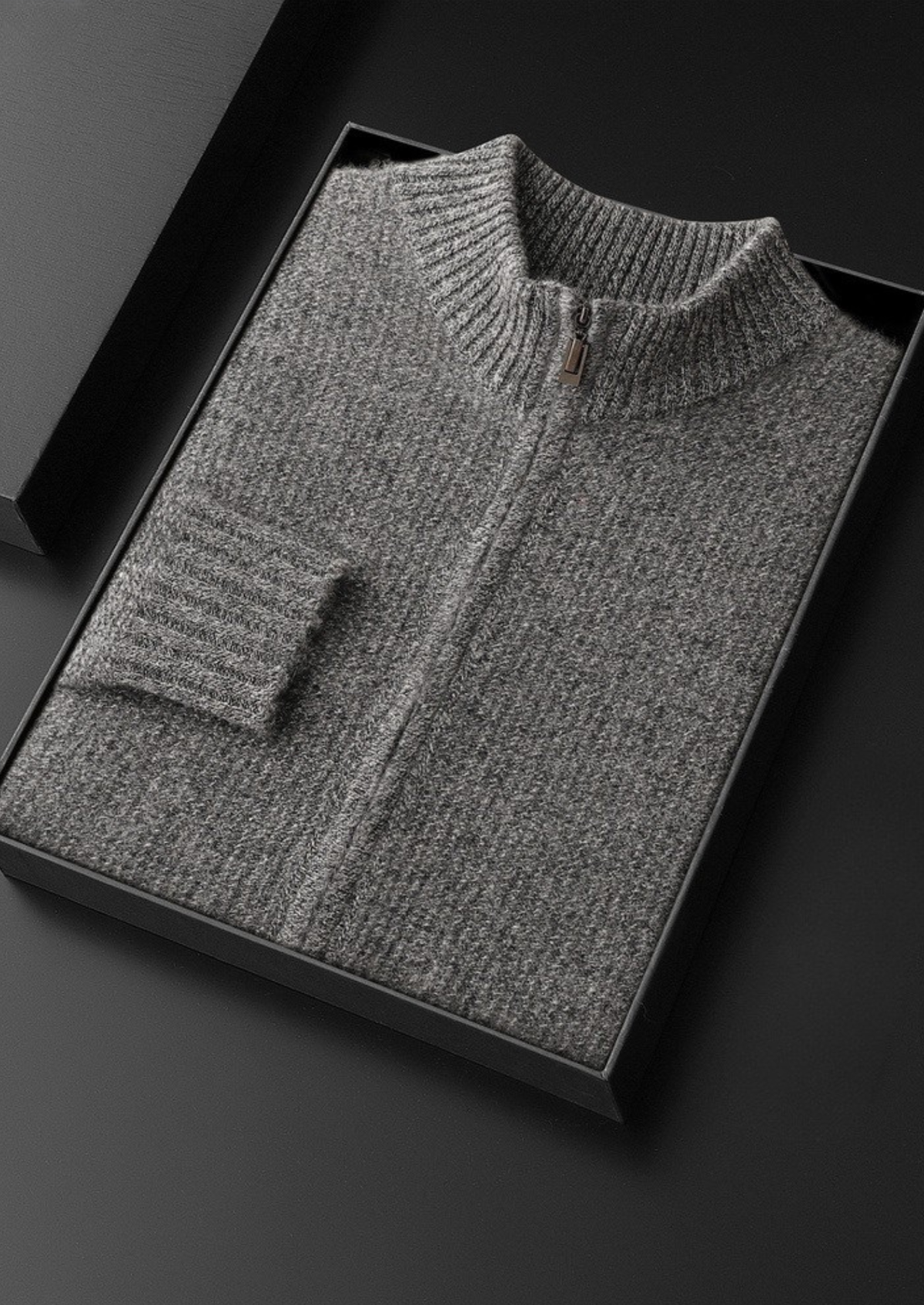 Pure Cashmere Gray Ribbed Zip Cardigan | Auremmont