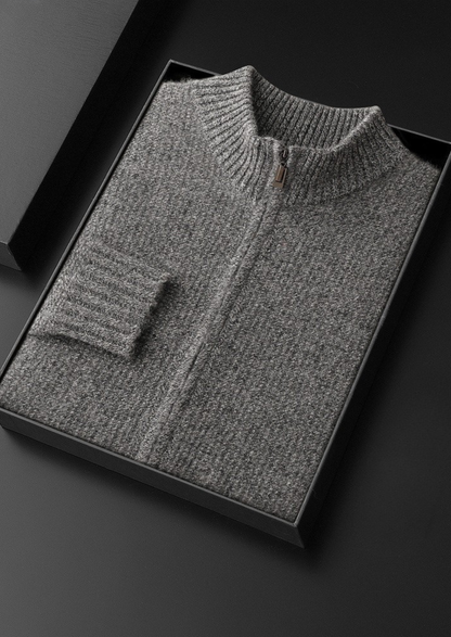 Pure Cashmere Gray Ribbed Zip Cardigan | Auremmont