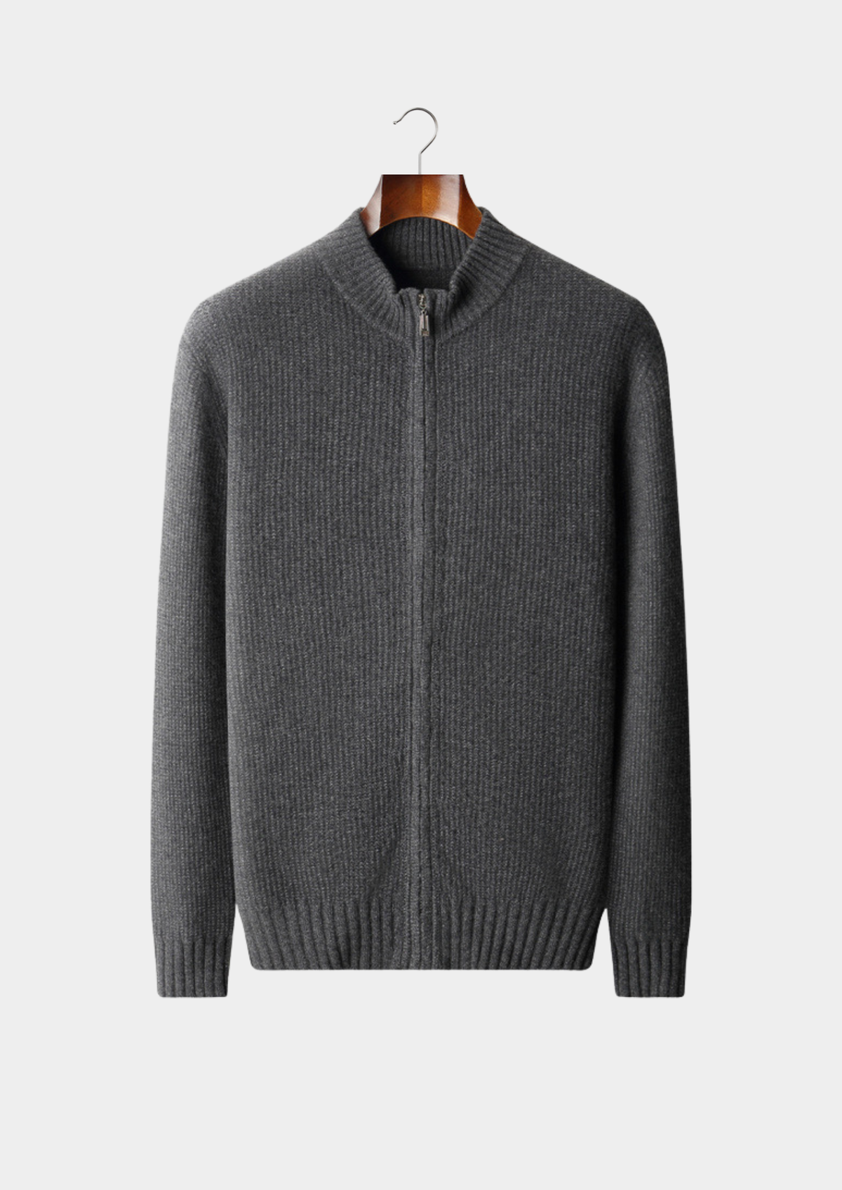 Pure Cashmere Dark Gray Ribbed Zip Cardigan | Auremmont