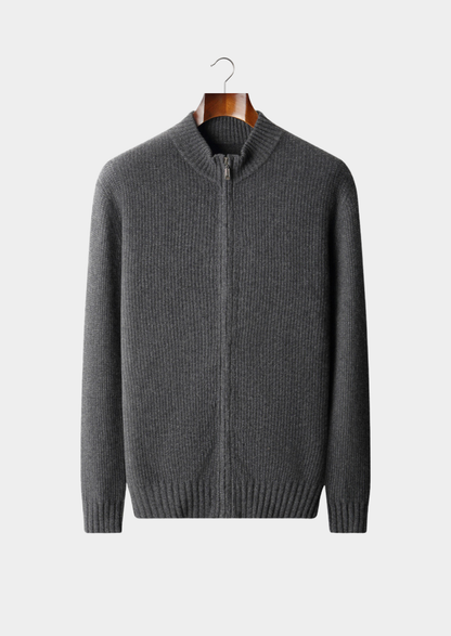 Pure Cashmere Dark Gray Ribbed Zip Cardigan | Auremmont