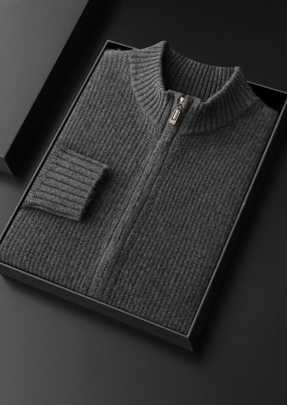 Pure Cashmere Dark Gray Ribbed Zip Cardigan | Auremmont
