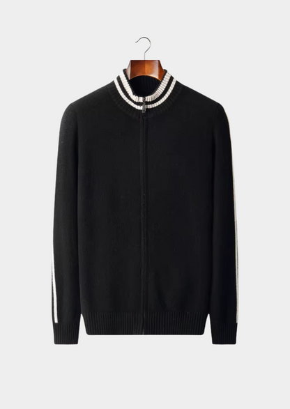 Pure Extra-Fine Merino Wool Two Tone Zip Cardigan | Auremmont