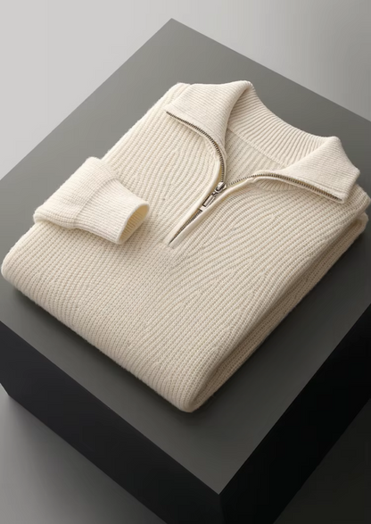 Pure Extra-Fine Merino Wool Ribbed Half-Zip | Auremmont