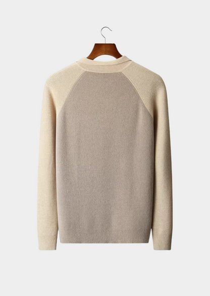 Pure Extra-Fine Merino Wool Two Tone Zipper Sweater Polo | Auremmont
