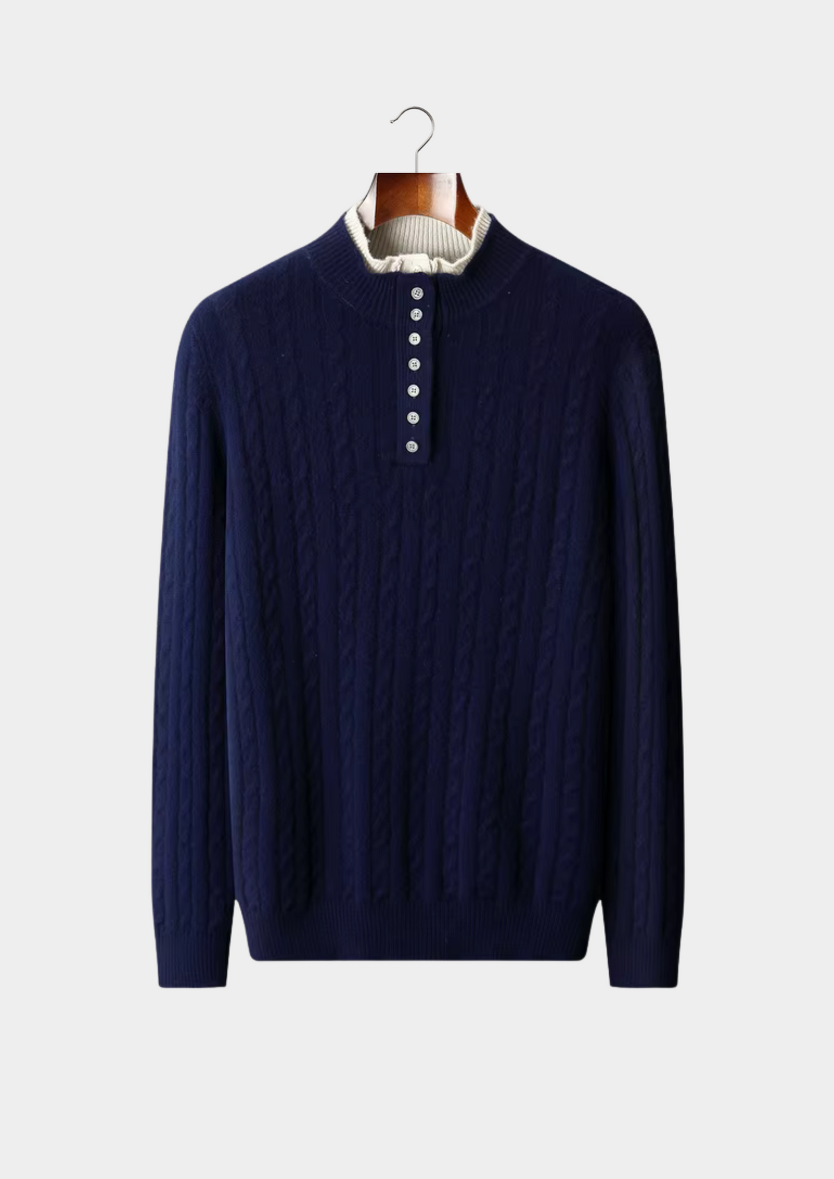 Pure Extra-Fine Merino Wool Cable Knit Henley Sweater | Auremmont