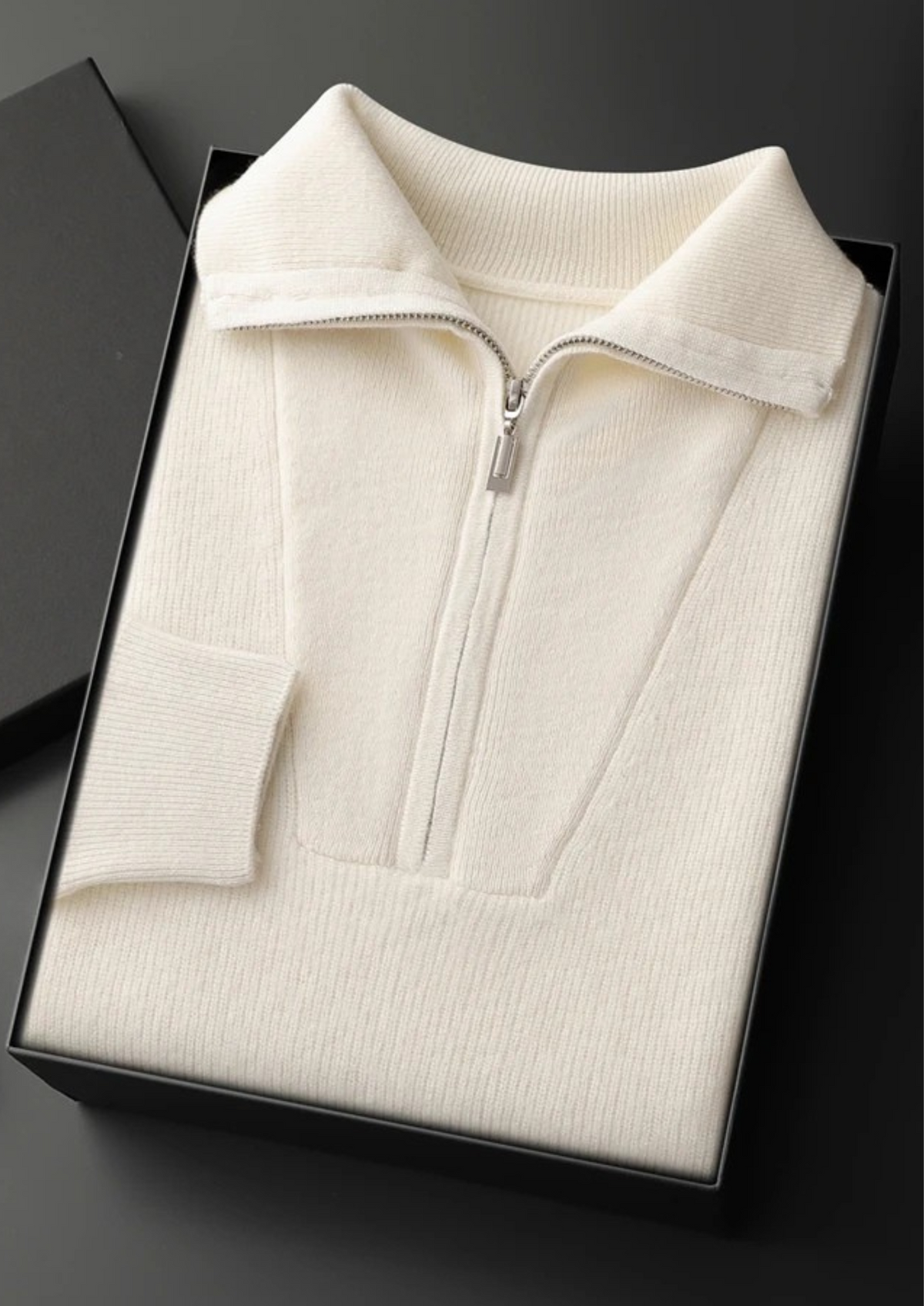 Premium Cashmere Ribbed Half-Zip Sweater | Auremmont