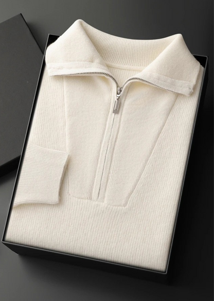 Premium Cashmere Ribbed Half-Zip Sweater | Auremmont