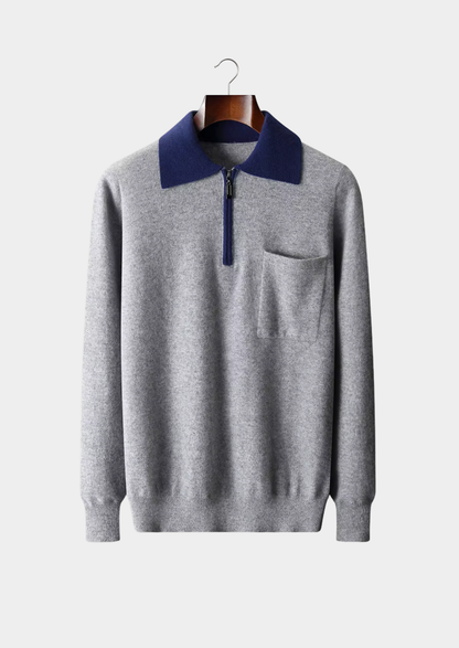 Premium Cashmere Two Tone Zipper Polo | Auremmont