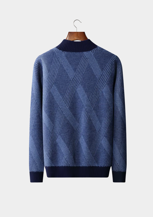 Pure Extra-Fine Merino Wool Two Tone Patterned Mockneck | Auremmont