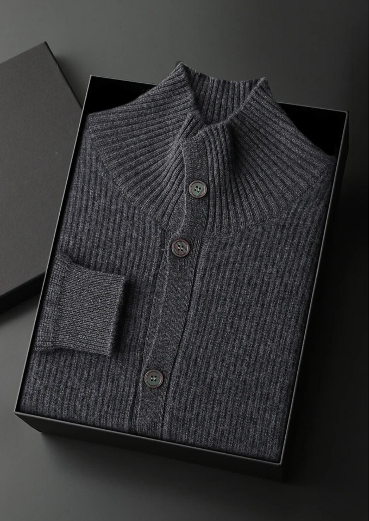 Premium Cashmere Ribbed High Collar Cardigan | Auremmont