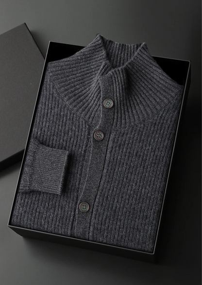 Premium Cashmere Ribbed High Collar Cardigan | Auremmont