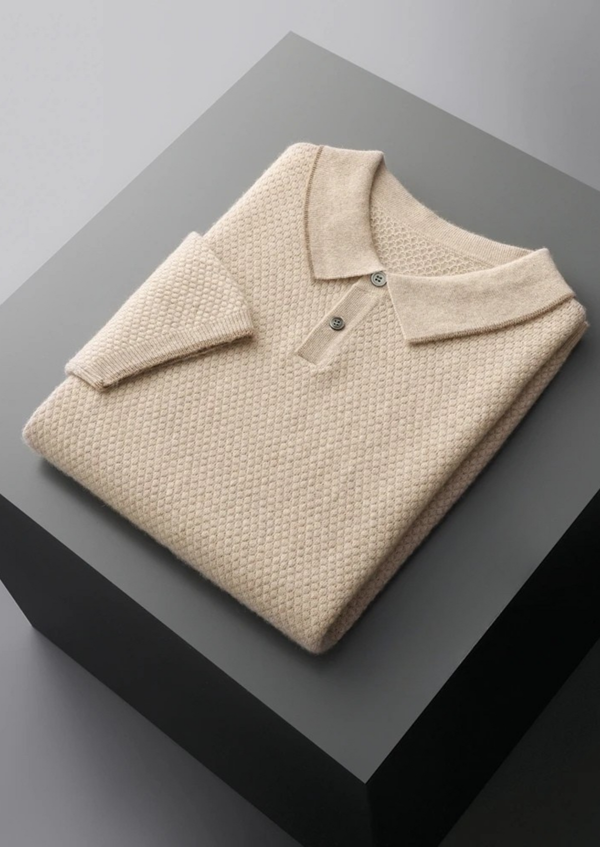 Premium Cashmere Ivory Two-Tone Polo | Auremmont