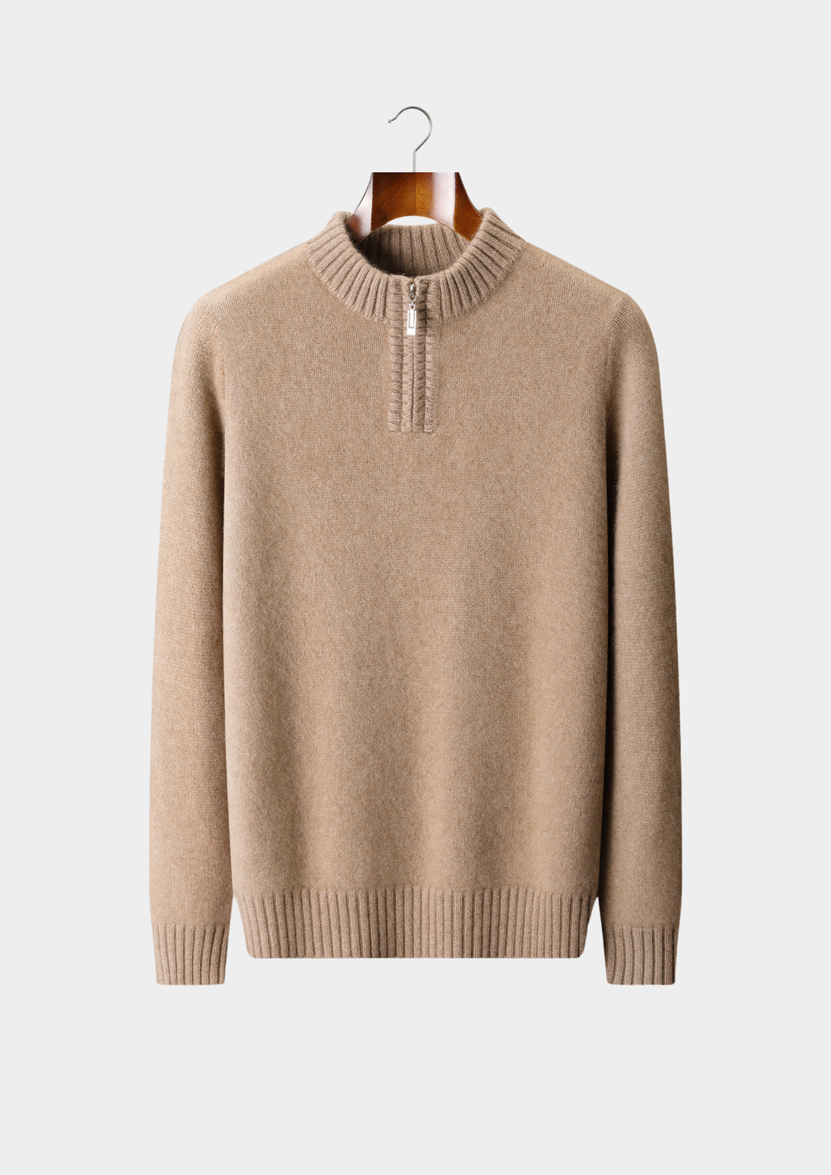 Pure Cashmere Light Beige Half Zip Sweater | Auremmont