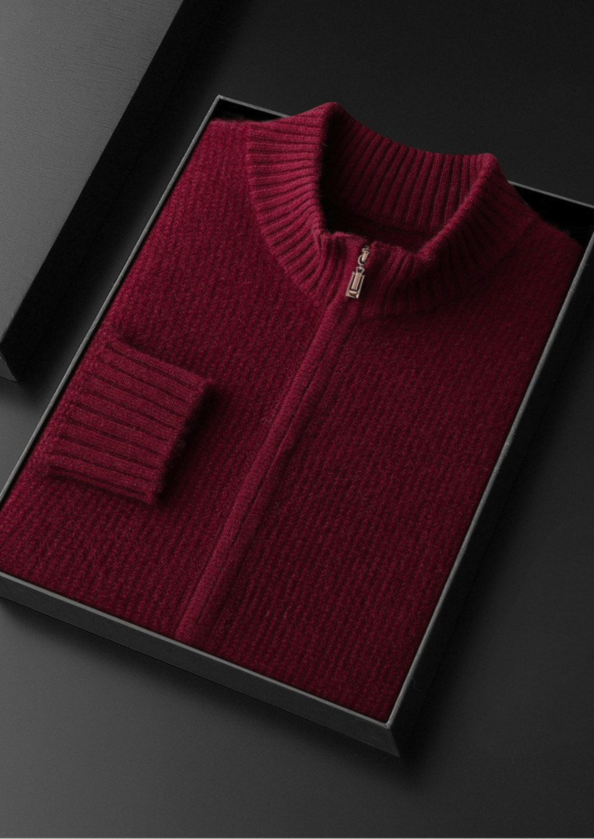 Pure Cashmere Burgundy Ribbed Zip Cardigan | Auremmont