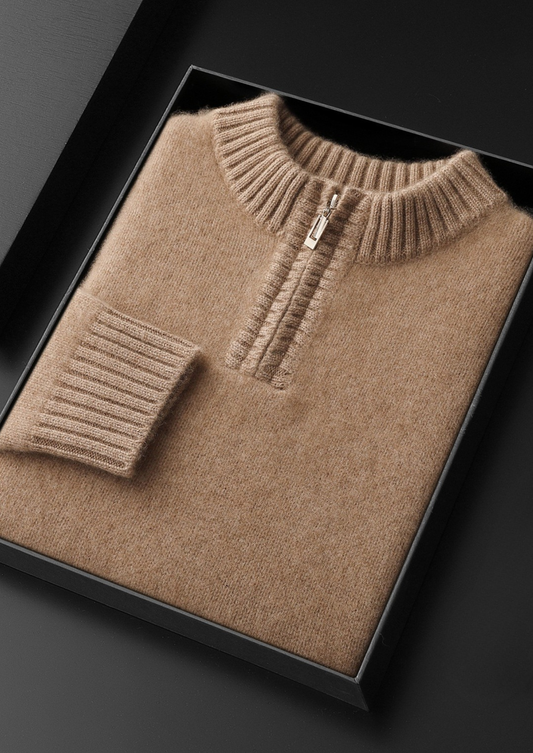 Pure Cashmere Light Beige Half Zip Sweater | Auremmont