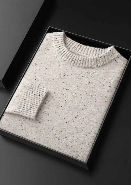Pure Cashmere White Nepped Essential Crewneck | Auremmont