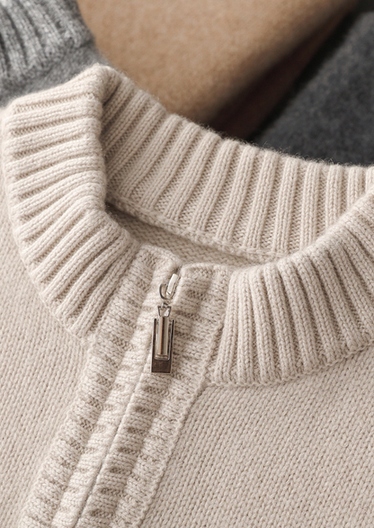 Pure Cashmere Off White Half Zip Sweater | Auremmont