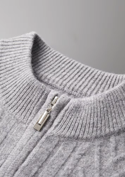 Pure Extra-Fine Merino Wool Patterned Zip Cardigan | Auremmont