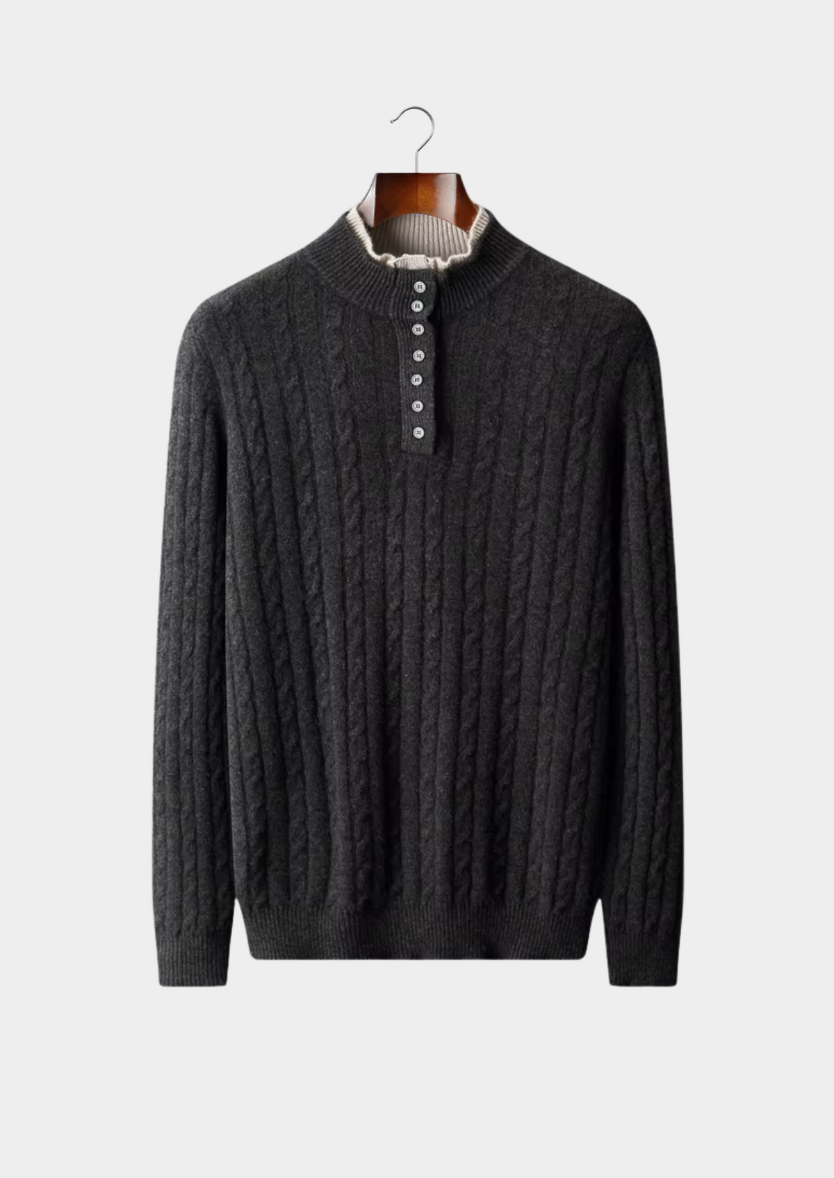 Pure Extra-Fine Merino Wool Cable Knit Henley Sweater | Auremmont