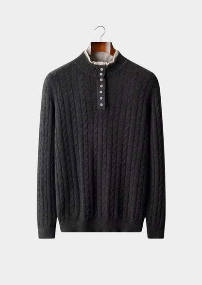 Pure Extra-Fine Merino Wool Cable Knit Henley Sweater | Auremmont