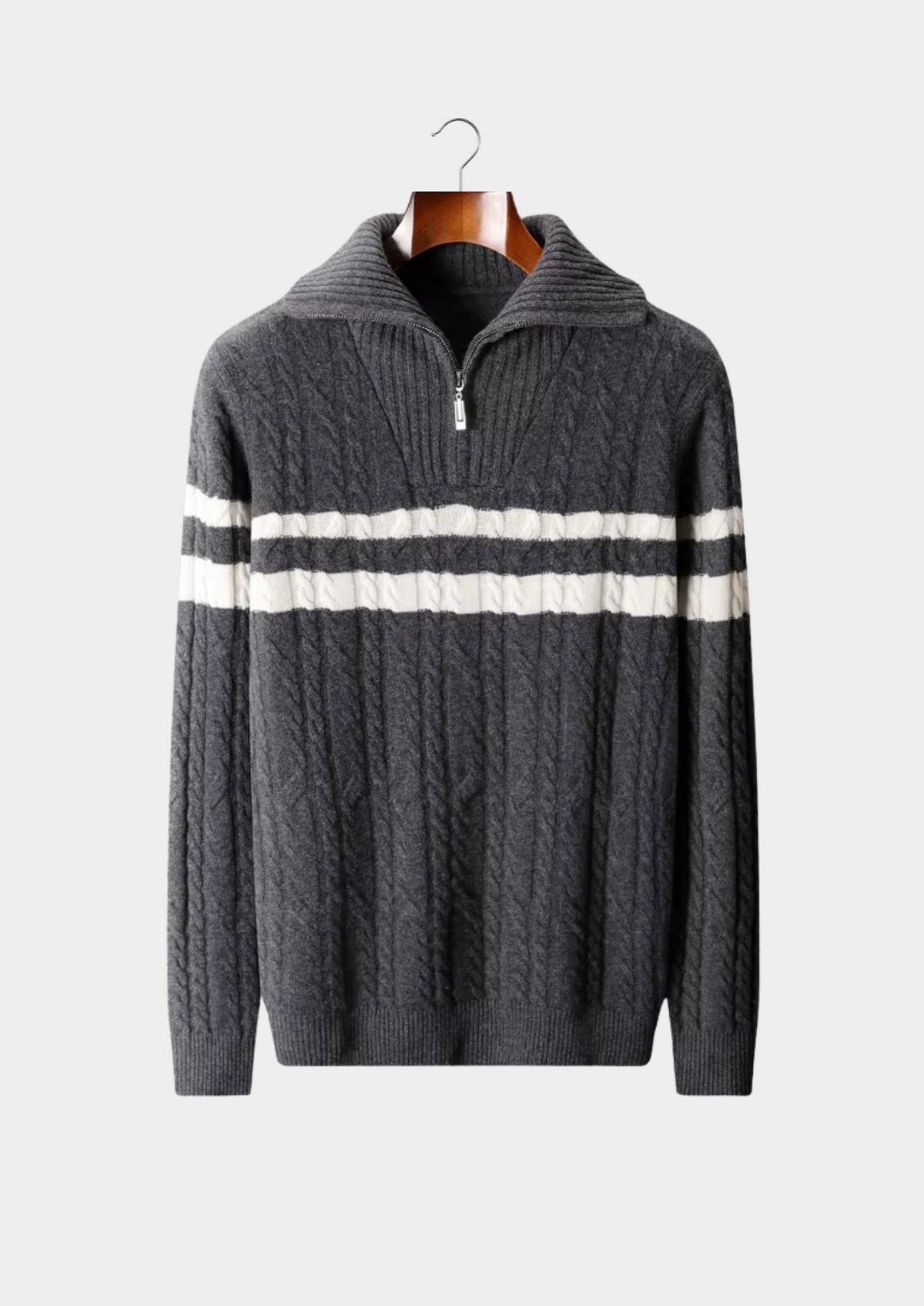Pure Extra-Fine Merino Wool Striped Half-Zip Sweater | Auremmont