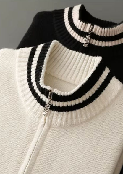 Pure Extra-Fine Merino Wool Two Tone Zip Cardigan | Auremmont