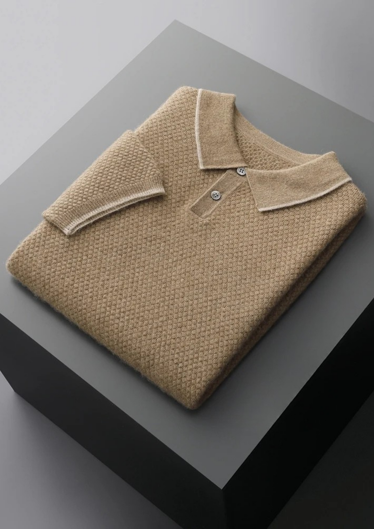 Premium Cashmere Beige Two-Tone Polo | Auremmont