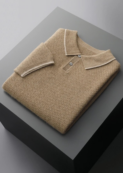 Premium Cashmere Beige Two-Tone Polo | Auremmont