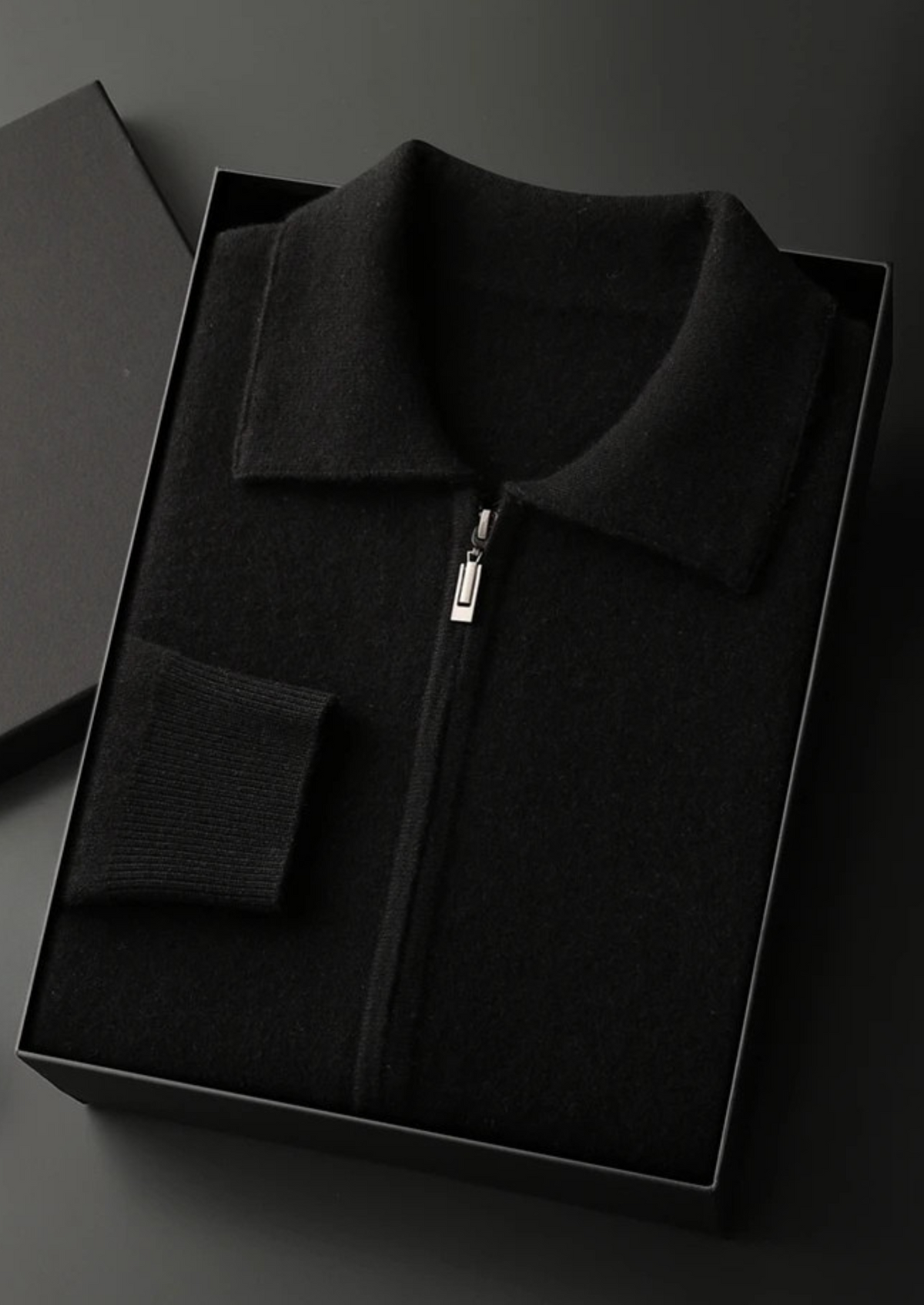 Premium Cashmere Zip Polo Cardigan | Auremmont