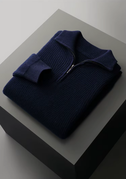 Pure Extra-Fine Merino Wool Ribbed Half-Zip | Auremmont