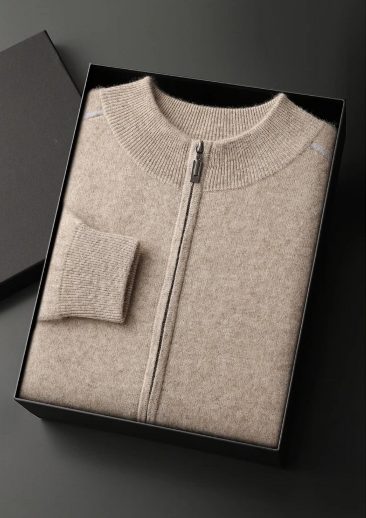Premium Cashmere Two Tone Zip Cardigan | Auremmont