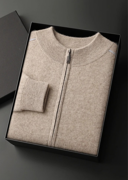 Premium Cashmere Two Tone Zip Cardigan | Auremmont