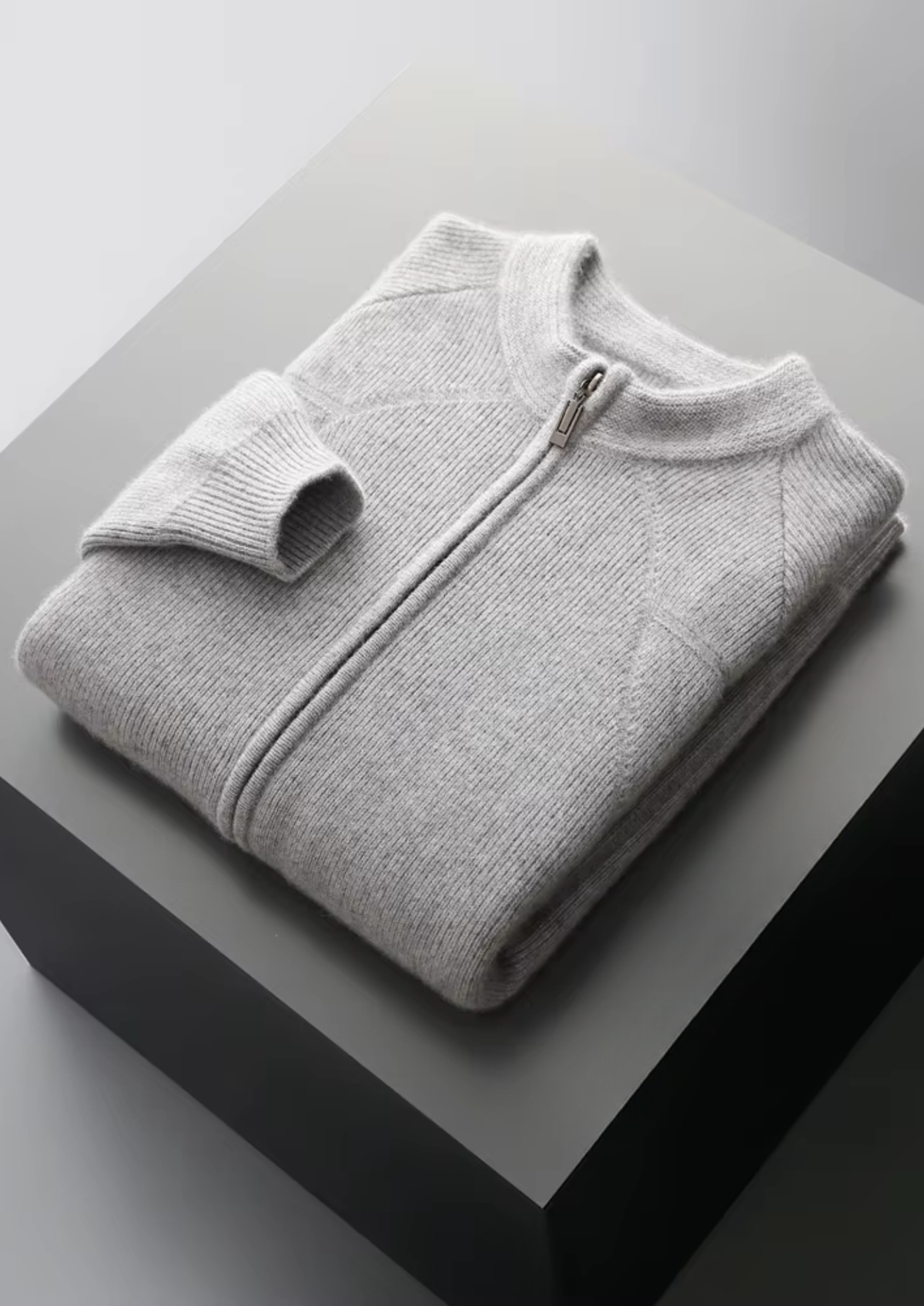 Pure Extra-Fine Merino Wool Ribbed Zip Cardigan | Auremmont
