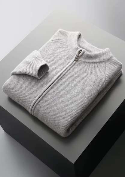 Pure Extra-Fine Merino Wool Ribbed Zip Cardigan | Auremmont