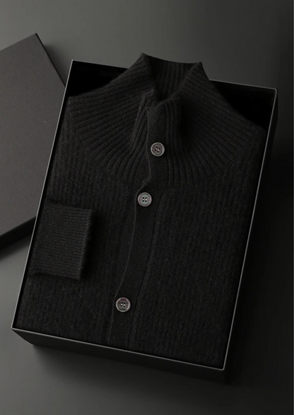 Premium Cashmere Ribbed High Collar Cardigan | Auremmont
