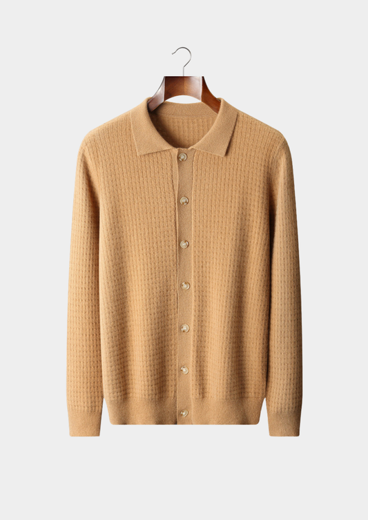 Pure Cashmere Caramel Textured Button Cardigan | Auremmont