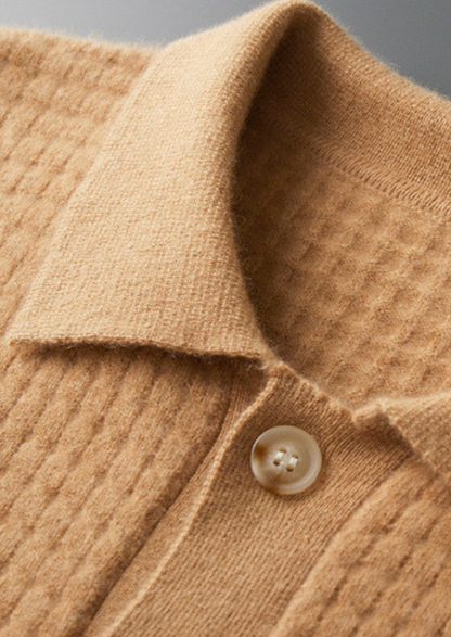 Pure Cashmere Caramel Textured Button Cardigan | Auremmont