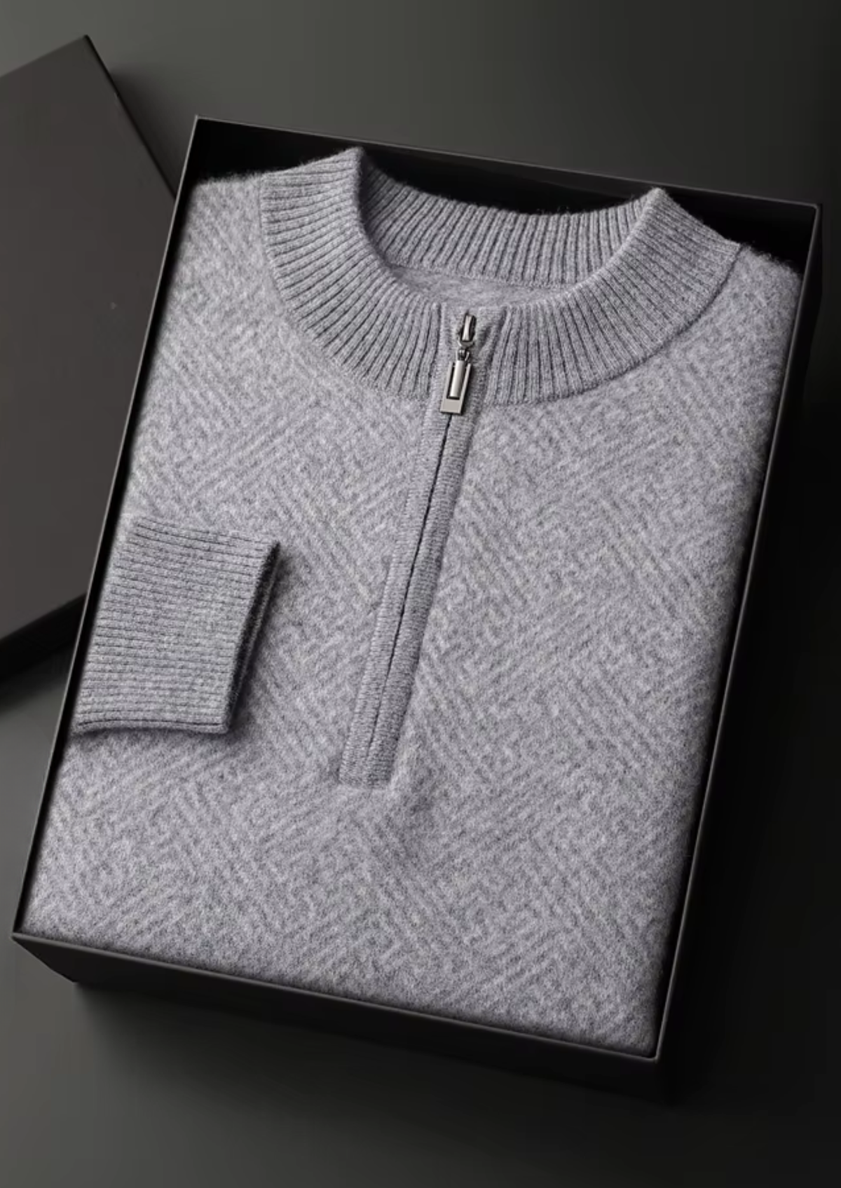 Premium Cashmere Patterned Half-Zip Sweater | Auremmont