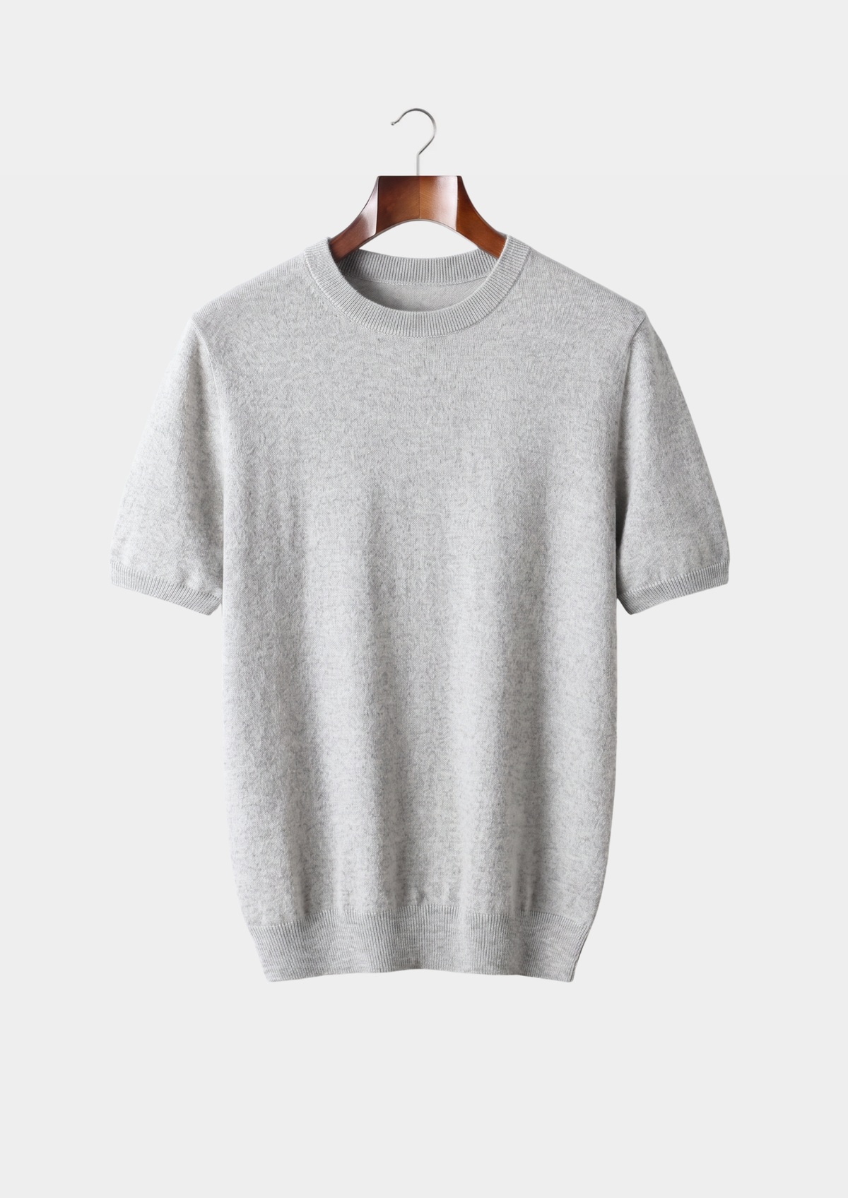 Premium Cashmere Classic Crewneck T-Shirt - Light Gray | Auremmont