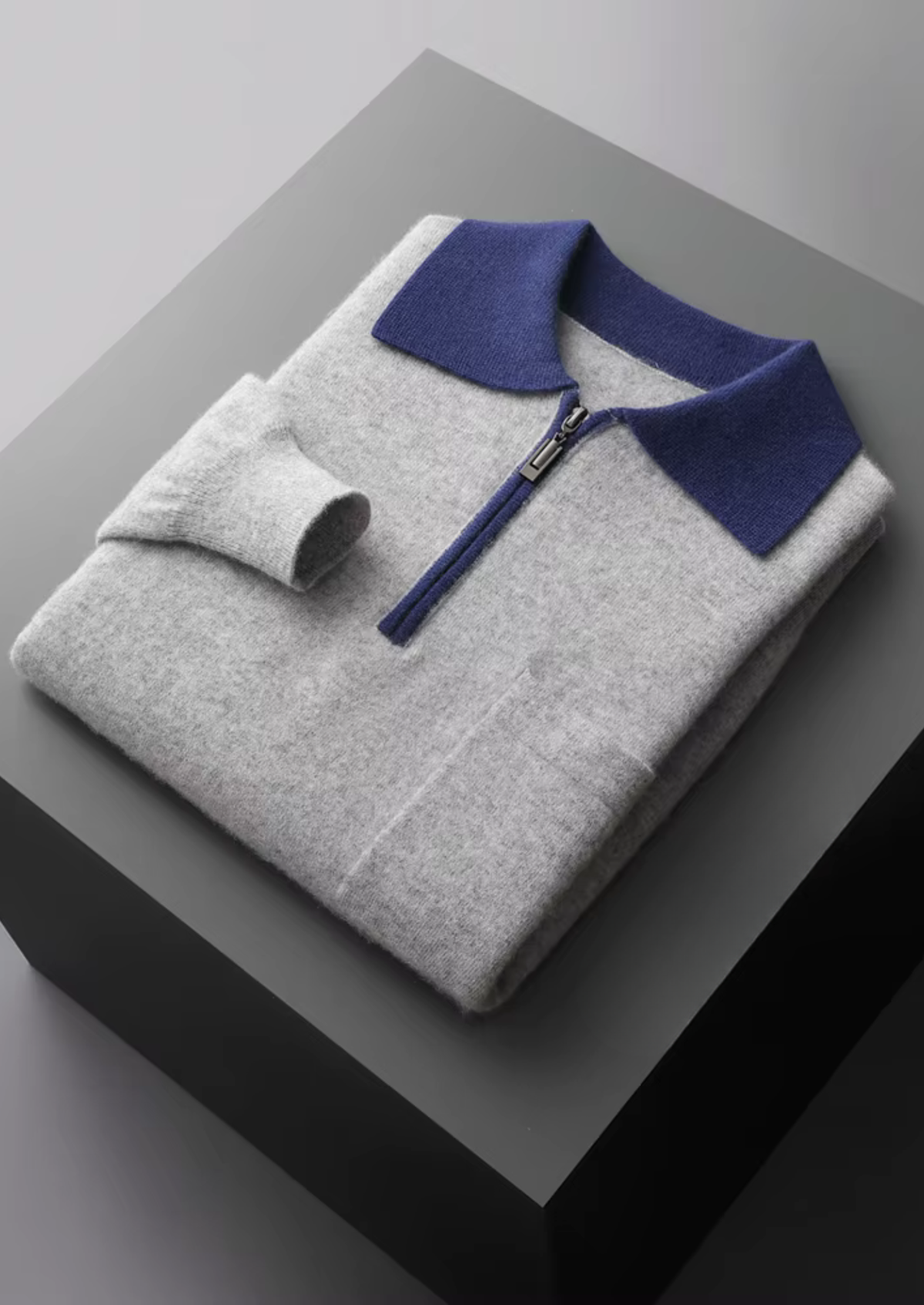 Premium Cashmere Two Tone Zipper Polo | Auremmont