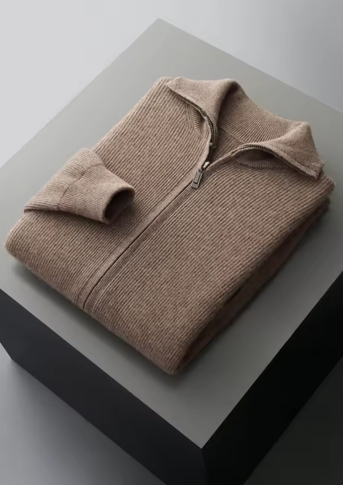Pure Extra-Fine Merino Wool Ribbed Zipper Cardigan | Auremmont
