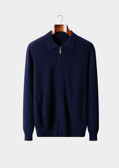 Pure Extra-Fine Merino Wool Ribbed Polo Cardigan | Auremmont